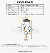 TT Aydınlatma TT015-3Y SY  Mat Siyah - Eskitme Bal Camlı 3 lü Yuvarlak Avize - 3