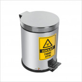 Pedallı Kovalı Saplı Kapaklı 16 Lt. Paslanmaz Çelik Krom Tıbbi Atık Yazılı Çöp Kutusu Kovası Kabı - 1