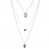 KL-ÜÇLÜ ZİNCİR OBJE VE BONCUK KOLYE ESKİTME SİLVER RENK - 1