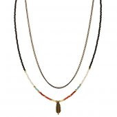 KL-TÜY DETAY ÇİFT KORDON ESKİTME GOLD RENK KOLYE - 1