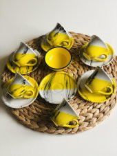 Den Tasarım Hediyelik Seramik 6 kişilik Kahve Fincan Seti ve lokumluk kase Sarı - 1