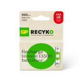 GP Batteries ReCyko 1000 AAA İnce Kalem Ni-MH Şarjlı Pil, 1.2 Volt, 6lı Kart - 1