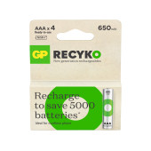 Gp Batteries Recyko 650 Aaa İnce Kalem Ni-Mh Şarjlı Pil 1.2 Volt 4Lü Kart - 1