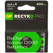 GP Batteries ReCyko Pro AAA 800 mAh İnce Ni-Mh Şarjlı Pil 1.2 Volt 4Lü Kart - 1