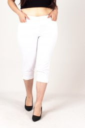 Truva Xxl Büyük Beden Kadın Giyim Pamuklu Kapri Beyaz Kş052 - 3