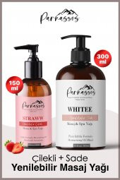 Parnassos 300ml White Sade Ve 150ml Çilek Özlü Afrodizyak Etkili Aromaterapi Masaj Yağı 2li Set - 1