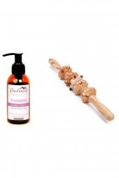 Parnassos Jasmin Aromaterapi Yenilebilir Masaj Yağı 150 ML &5 Tekerlek Ahşap Masaj Merdanesi - 1