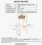 TT Aydınlatma TT016-2 ESK  Eskitme Kaplama Beyaz Camlı 2 li Avize - 3