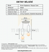 TT Aydınlatma TT016-2 KR  Krom Kaplama Beyaz Camlı 2 li Avize - 3
