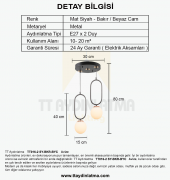 TT Aydınlatma TT016-2 SY  Mat Siyah - Bakır Beyaz Camlı 2 li Avize - 3