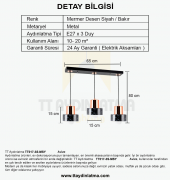 TT Aydınlatma TT017-3S-MSY  Mermer Desen 3 lü Sıralı Siyah Avize thumbnail 3