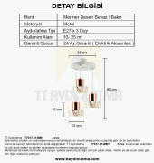 TT Aydınlatma TT017-3Y-MBY  Mermer Desen 3 lü Yuvarlak Beyaz Avize - 3