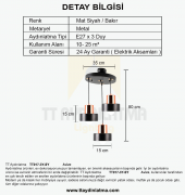 TT Aydınlatma TT017-3Y-SY  Mat Siyah 3 lü Avize thumbnail 3