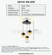 TT Aydınlatma TT202-3Y-SY  Siyah-Bakır 3 lü Yuvarlak Avize thumbnail 3