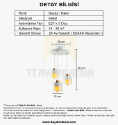 TT Aydınlatma TT206-3Y-BY  Beyaz - Bakır 3 lü Yuvarlak Avize thumbnail 3