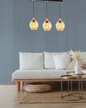 TT Aydınlatma TT209-3S-SY  Basık Camlı Siyah - Bakır 3 lü Sıralı Avize thumbnail 2