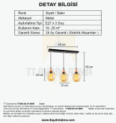 TT Aydınlatma TT209-3S-SY  Basık Camlı Siyah - Bakır 3 lü Sıralı Avize thumbnail 3