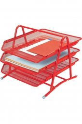 Gıpta Evrak Rafı Metal Perforeli 3 Lü Kırmızı Hareketli Evrak Rafı - 1