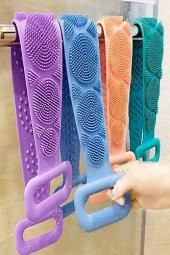Banyo Sırt Kesesi Çift Taraflı Silikon Cilt Temizleme Fırçası Banyo Lif İ 60 Cm Asorti - 3