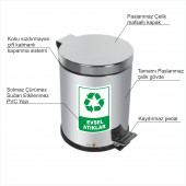 Paslanmaz 12Lt. Küflenmez Çelik Krom Kapak Pedallı Basmalı Saplı Kovalı Evsel Atık Çöp Kovası Kutusu - 2