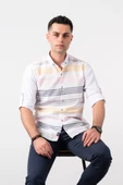BİCAN SLİMFİT ÇİZGİLİ YAKA DÜĞMELİ KOL KATLAMALI ERKEK GÖMLEK thumbnail 2