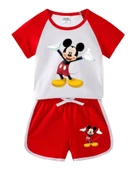 Neşeli Bebeklerimiz Fare Baskılı Kısa Kollu Erkek Penye Şortlu Takım Kırmızı - 1