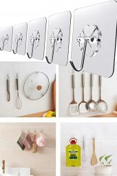 Kendinden Yapışkanlı Şeffaf Askı 5 Li Set Banyo Mutfak Askısı - 1