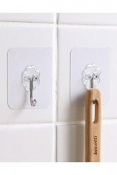 Askı Askılık 10 Adet Güçlü Şeffaf Duvar Askısı Askılığı Yapışkan Vantuz Kanca Mutfak Banyo Askısı - 6