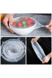 Silikon Kapak Set Yıkanabilir, Mikrodalga Fırında Kullanıma Uygun Hava Almaz 6lı Streç Kapak - 6