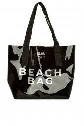 Bagmori Siyah Beach Bag Baskılı Şeffaf Plaj Çantası - 1