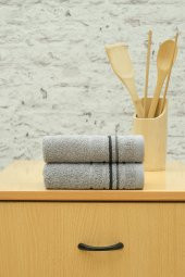 2li 30x50 Gri Renkli Bordürlü Mutfak Havlusu - 1