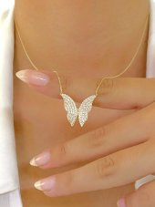 14 Ayar Altın Üst Kalite Büyük Kelebek Kolye thumbnail 1