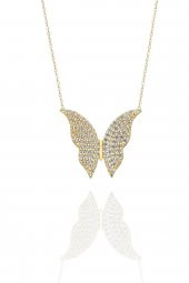 14 Ayar Altın Üst Kalite Büyük Kelebek Kolye thumbnail 2