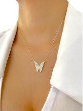 14 Ayar Altın Üst Kalite Büyük Kelebek Kolye thumbnail 3