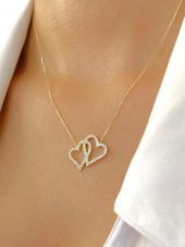 14 Ayar Altın İki Kalp Kolye thumbnail 1