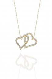 14 Ayar Altın İki Kalp Kolye thumbnail 2