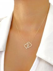 14 Ayar Altın İki Kalp Kolye thumbnail 3