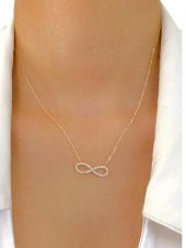 14 Ayar Altın Taşlı Sonsuzluk Kolye thumbnail 3