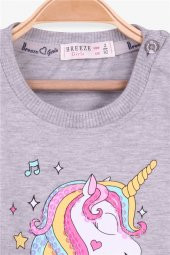 Kız Çocuk Sweatshirt Baskılı Pullu Unicorn Gri Melanj Casual Soft (2-6 Yaş) - 3