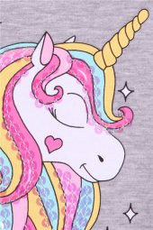 Kız Çocuk Sweatshirt Baskılı Pullu Unicorn Gri Melanj Casual Soft (2-6 Yaş) - 4