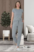 Mecit 5624 Pembe Çizgili Gri Kadın Pijama Takımı - 2