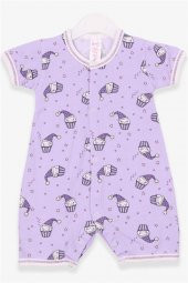 Kız Bebek Şort Tulum Uykucu Kek Desenli Eflatun Modi (0-3 Ay-9 Ay) - 1