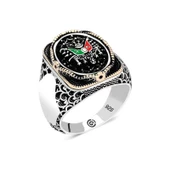 Gümüş Osmanlı Arması Oval Erkek Yüzük - 1