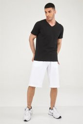 V Yaka Erkek Basic Tshirt-SİYAH - 1