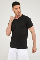 V Yaka Erkek Basic Tshirt-SİYAH - 3