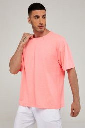 Oversize Erkek Tshirt-NEON PEMBE - 5