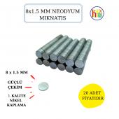 NEODYUM MIKNATIS NİKEL KAPLAMA 8 MM X 1,5 MM  20 ADET FİYATIDIR - 1