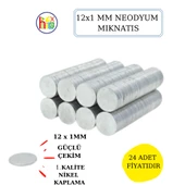 NEODYUM MIKNATIS NİKEL KAPLAMA 12MM X1 MM  24 ADET FİYATIDIR - 1