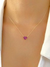 14 Ayar Altın Minik Kırmızı Kalp Kolye thumbnail 1