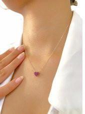 14 Ayar Altın Minik Kırmızı Kalp Kolye thumbnail 3